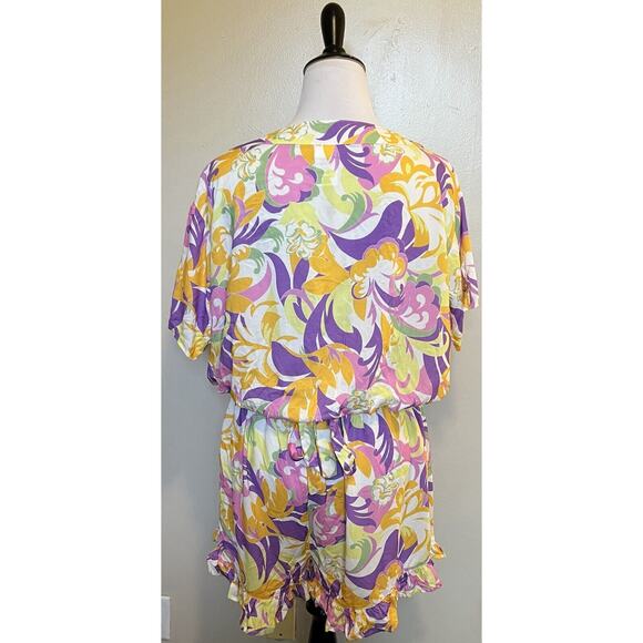BCBGeneration XL Give It A Swirl Romper Purple Orange Pink One Piece Womens NEW - Picture 7 of 10